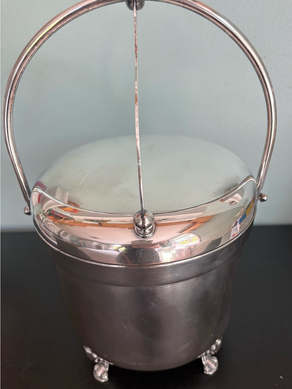 Vintage Sheffield Silverplate Lidded Ice Bucket With Pyrex Insert